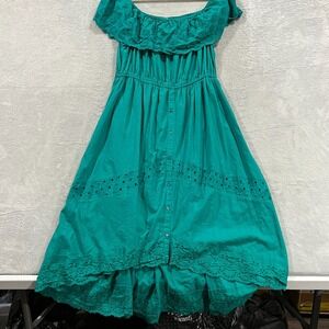 J Gee Maxi Dress‎ Womens XL  Scallop Edges Button Front Boho Fairy Whimsigoth